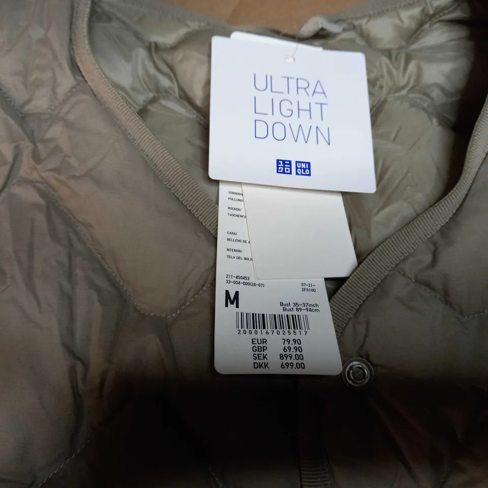 UNIQLO LIGHT OLIVE ULTRA LIGHT DOWN JACKET - MEDIUM