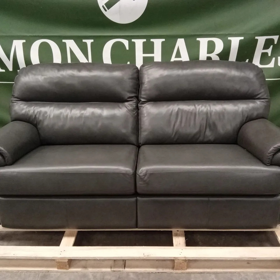 DESIGNER 3 SEATER LEATHER SOFA - SLATE GREY