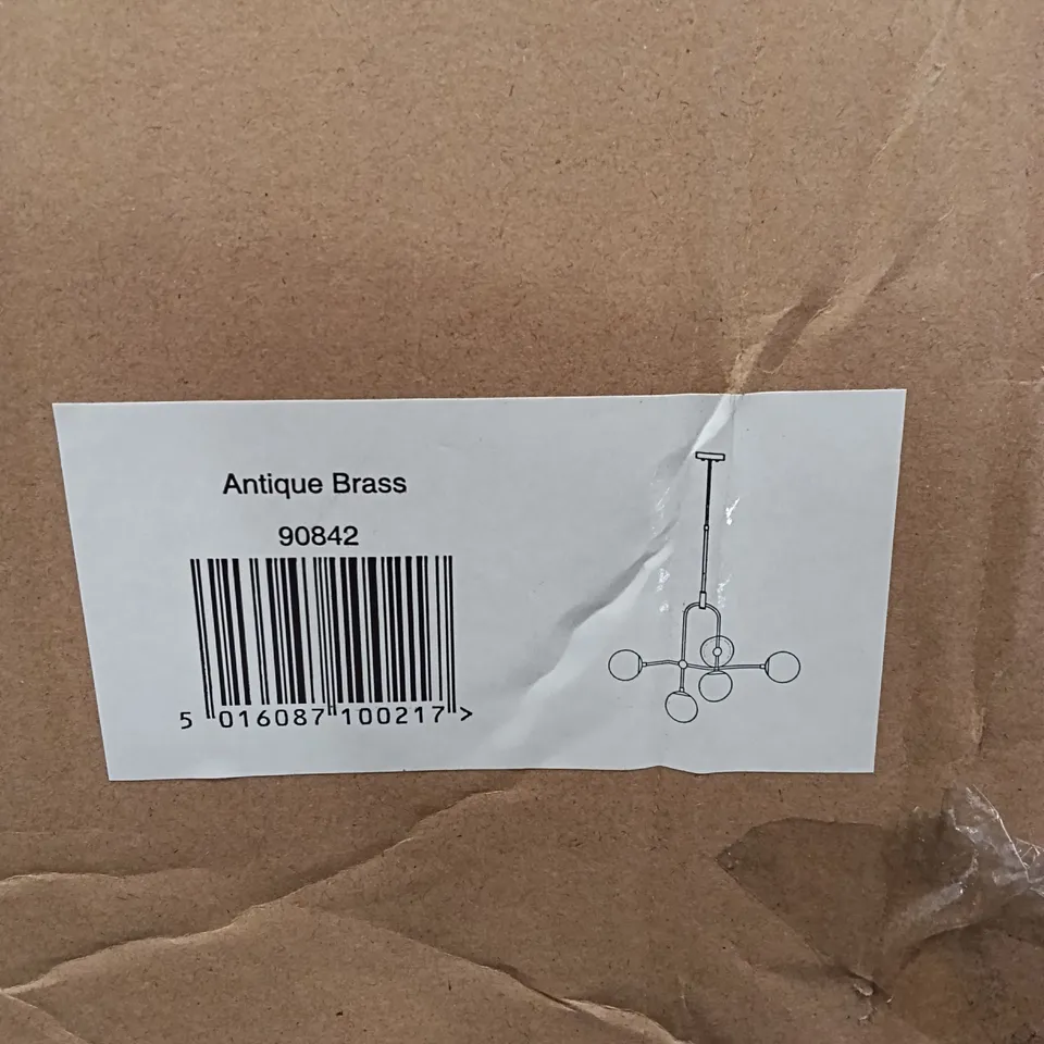 BOXED PENDANT LIGHT FIXTURE - ANTIQUE BRASS (1 BOX)