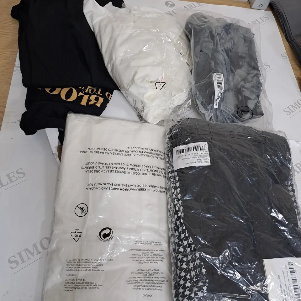 BOX OF ASSORTED CLOTHING ITEMS TOO INCLUDE JUMPERS, SHIRTS AND TROUSERS IN VARIOUS SIZES AND COLOURS   