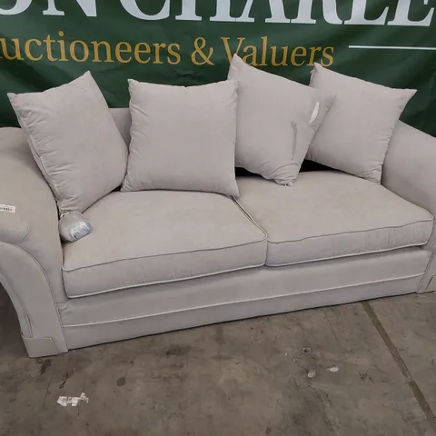 DESIGNER THREE SEATER SOFA WITH SCATTER CUSHIONS NATURAL FABRIC