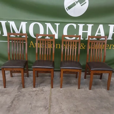 SET OF 4 JAVA DARK WOOD DINING CHAIRS - BROWN SEAT PADS