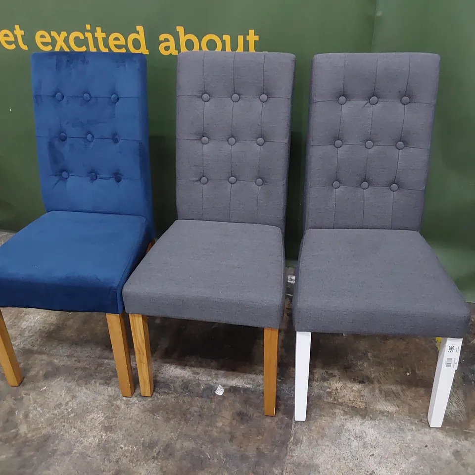 THREE ASSORTED FABRIC UPHOLSTERED DINING CHAIRS 