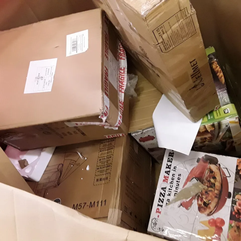 PALLET OF ASSORTED PRODUCTS INCLUDING AIR FRYER, SHIATSU FOOT MASSAGER, LED CEILING FAN, CORDLESS VACUUM, OFFICE CHAIR