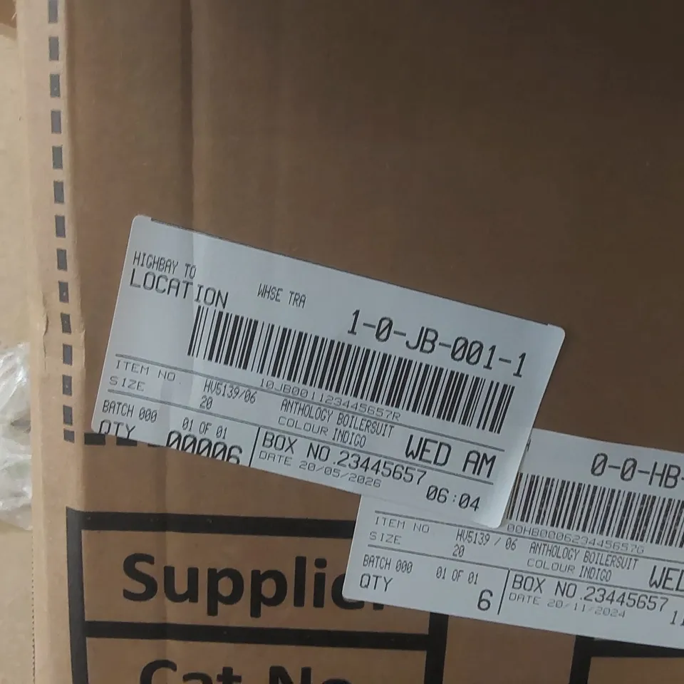BOX CONTAINING APPROXIMATELY 6x BRAND NEW ANTHOLOGY INDIGO BOILERSUITS - SIZE 20
