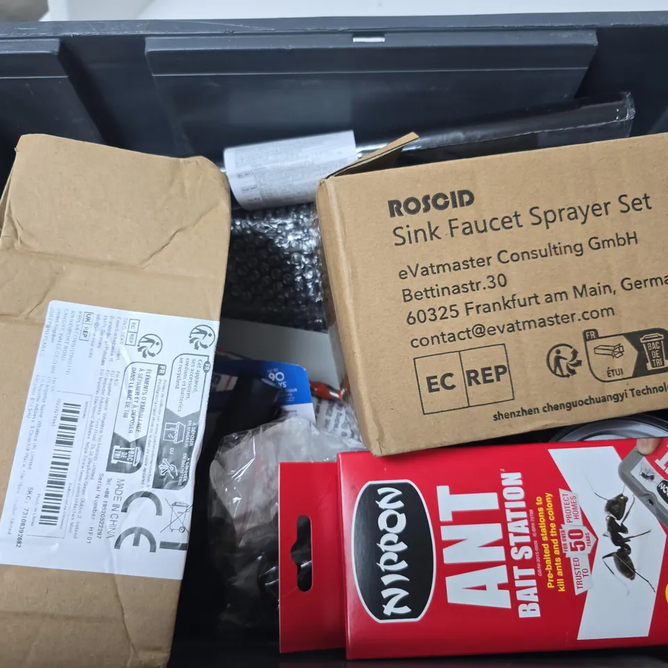 APPROXIMATELY 12 ASSORTED HOUSEHOLD ITEMS TO INCLUDE HEMPSEED, CLAD GRIP GENERAL PURPOSE ADHESIVE, ANT BAIT STATION, ETC