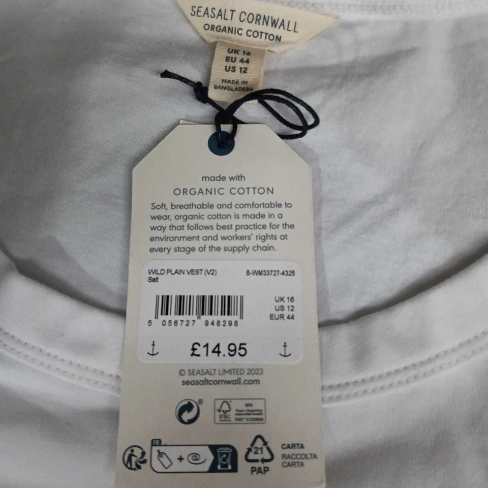 SEASALT CORNWALL WHITE ORGANIC COTTON SLEEVELESS TOP – UK 16