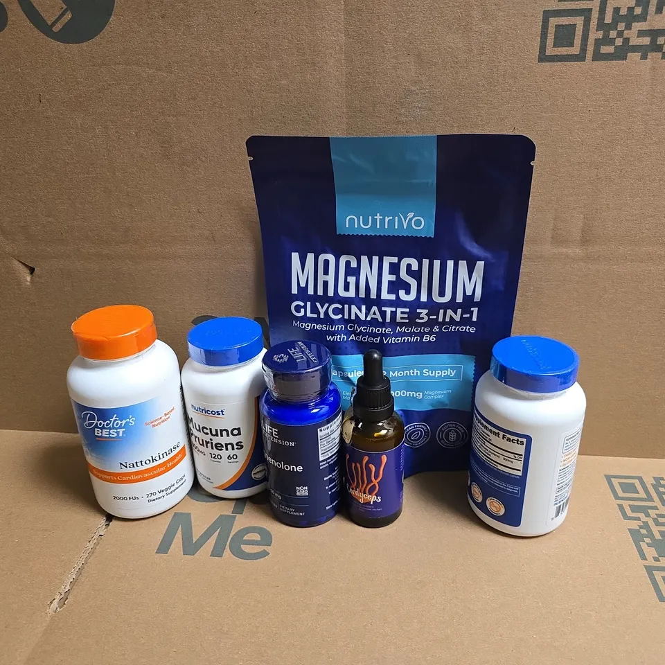 APPROXIMATELY 15 ASSORTED VITAMIN/HEALTH AID PRODUCTS TO INCLUDE NUTRIVO MAGNESIUM 3-IN-1, NUTRICOST MUCUNA PRURIENS, LIFE EXTENSION PREGNENOLONE, ETC - COLLECTION ONLY