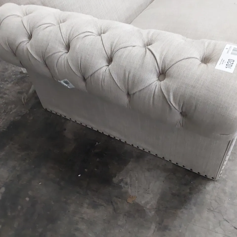TWO RH CHESTERFIELD TWO SEATER SECTIONS NATURAL FABRIC 