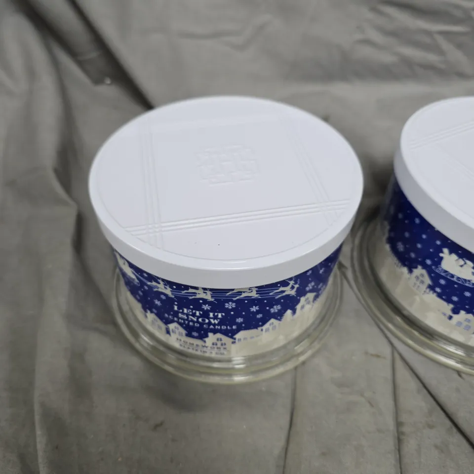 LET IT SNOW CANDLE JARS – TWO-PACK, BLUE WINTER VILLAGE LABEL HOMEWORX BY SLATKIN + CO. SET OF 2 18OZ. THE NORTH POLE 4 WICK CANDLES