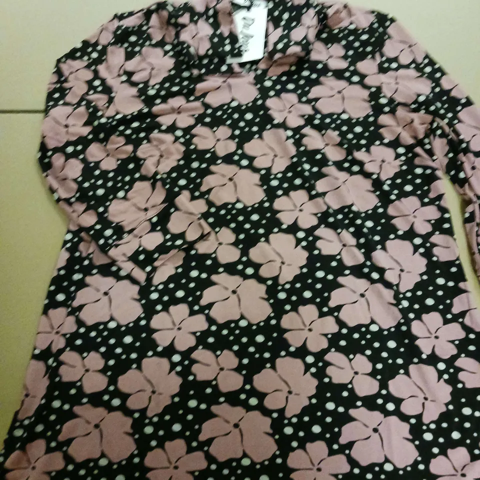 DU JOUR LADIES BLOUSE BLACK WITH PINK FLORAL PATTERN SIZE L
