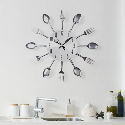 BOXED MACK SILVER CUTLERY WALL CLOCK FOR KITCHEN - 32cm (1 BOX)