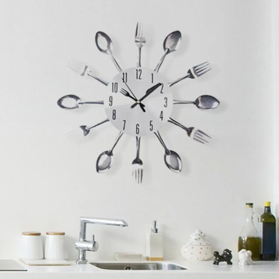 BOXED MACK SILVER CUTLERY WALL CLOCK FOR KITCHEN - 32cm (1 BOX)
