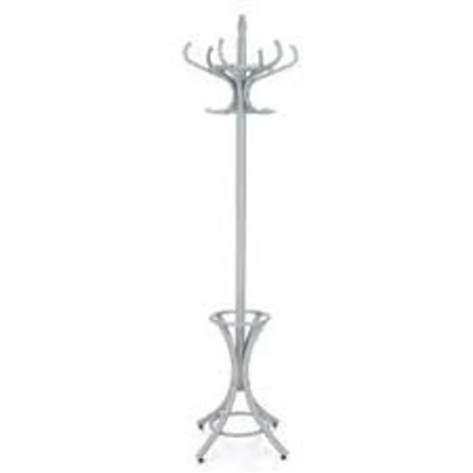 BOXED COSTWAY FLOOR STANDING HAT COAT RACK STAND HANGER UMBRELLA STAND HALL TREE RACK 12 HOOK - GREY