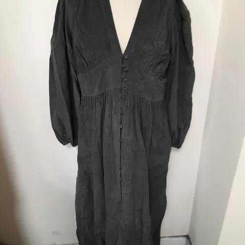 NOBODYS CHILD STARLIGHT LONG SLEEVE MIDAXI DRESS IN TWILL GREY - UK 14