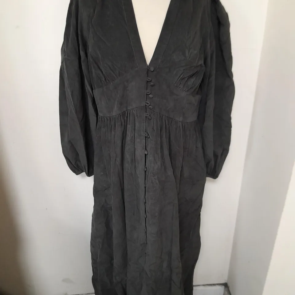NOBODYS CHILD STARLIGHT LONG SLEEVE MIDAXI DRESS IN TWILL GREY - UK 14