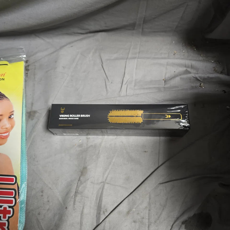APPROXIMATELY 7 ASSORTED HEALTH AND BEAUTY PRODUCTS INCLUDING VIKING ROLLER BRUSH AND X PRESSION HAIR EXTENSION 