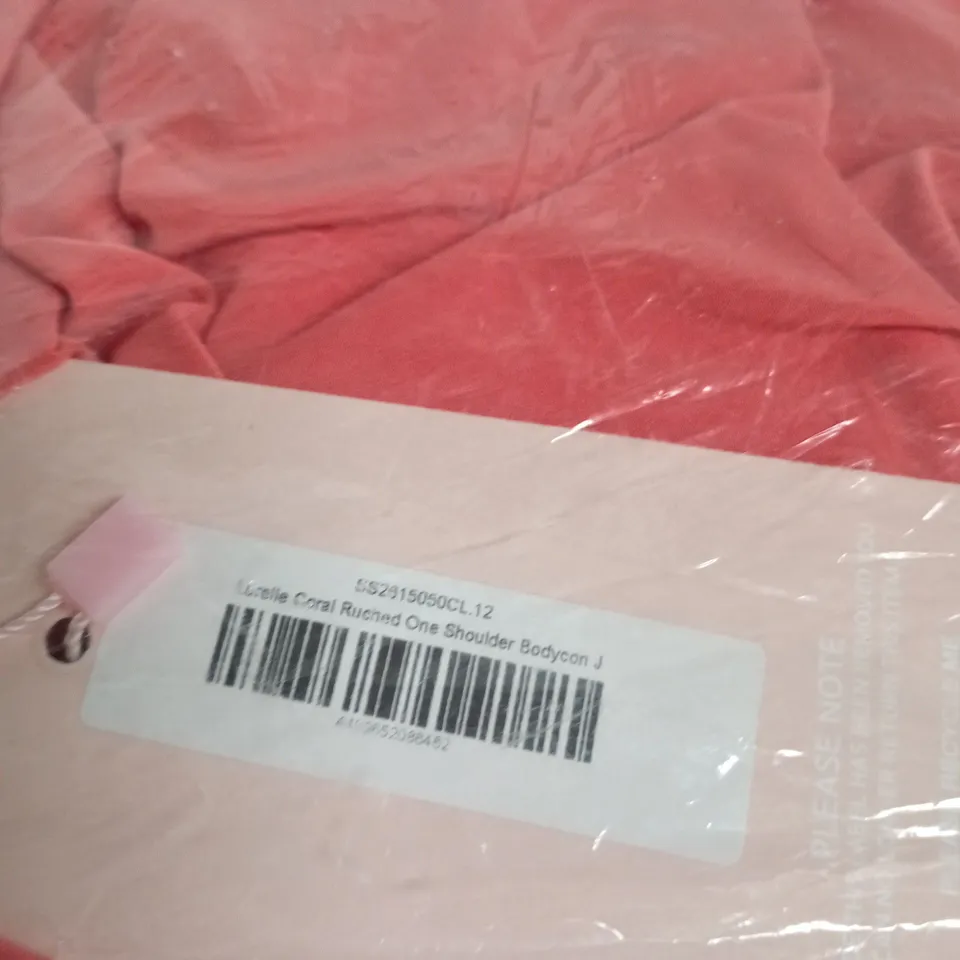 PINK BOUTIQUE LADIES' CORAL RUCHED ONE-SHOULDER BODYCON DRESS - SIZE UK 12 