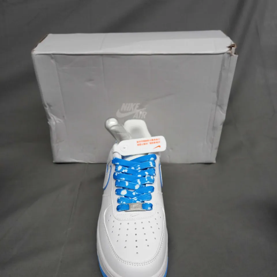 BOXED PAIR OF NIKE AIR FORCE 1 07 WHITE/SKY BLUE UK SIZE 6