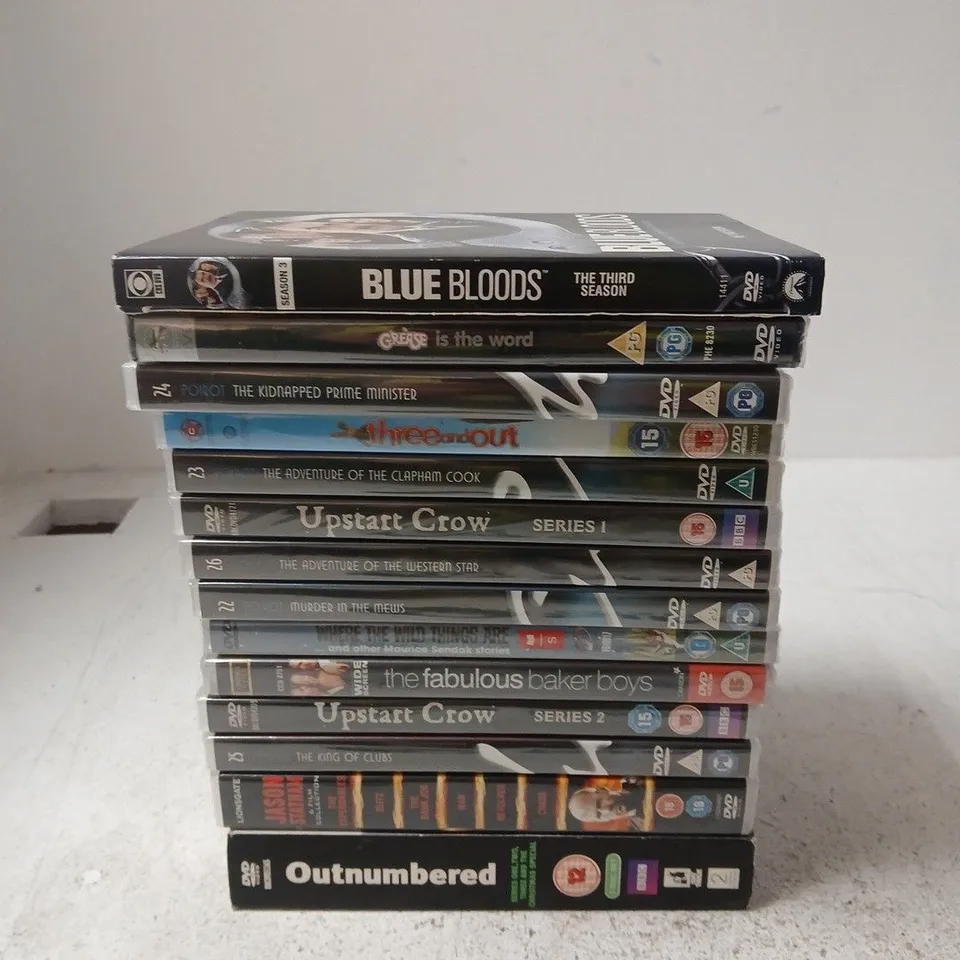 APPROXIMATELY 12 ASSORTED DVD MOVIES/SERIES SETS TO INCLUDE UPSTART CROW, OUTNUMBERED, BLUE BLOODS ETC