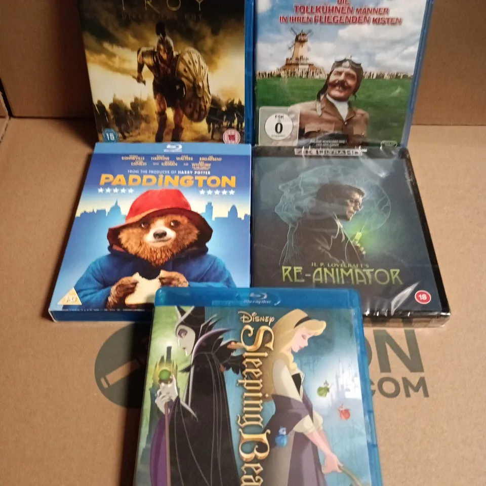 5 X ASSORTED BLU-RAY FILMS TO INCLUDE PADDINGTON, RE-ANIMATOR, TROY ETC 