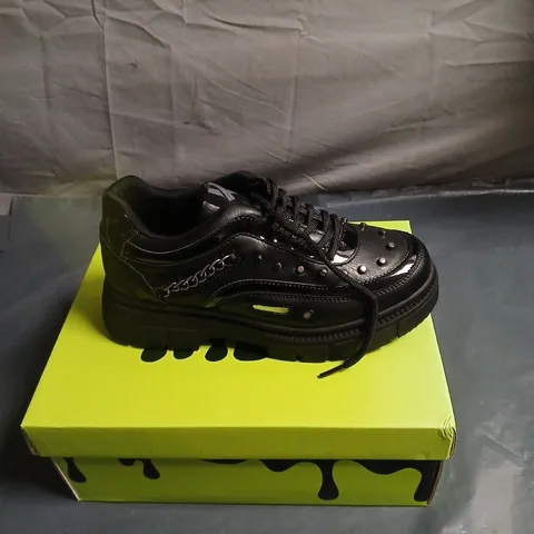 KOI KIDZ BLACK PATENT LEATHER PLATFORM SNEAKERS WITH STUDS β FASHION TRAINERS, SIZE 2