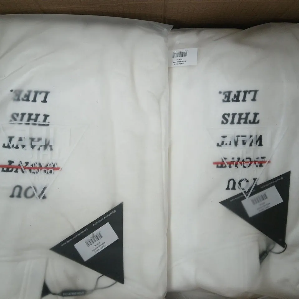 BOX OF APPROXIMATELY 8 YOU DON'T WANT THIS LIFE REDLINE HOODIES IN WHITE - SIZES VARY
