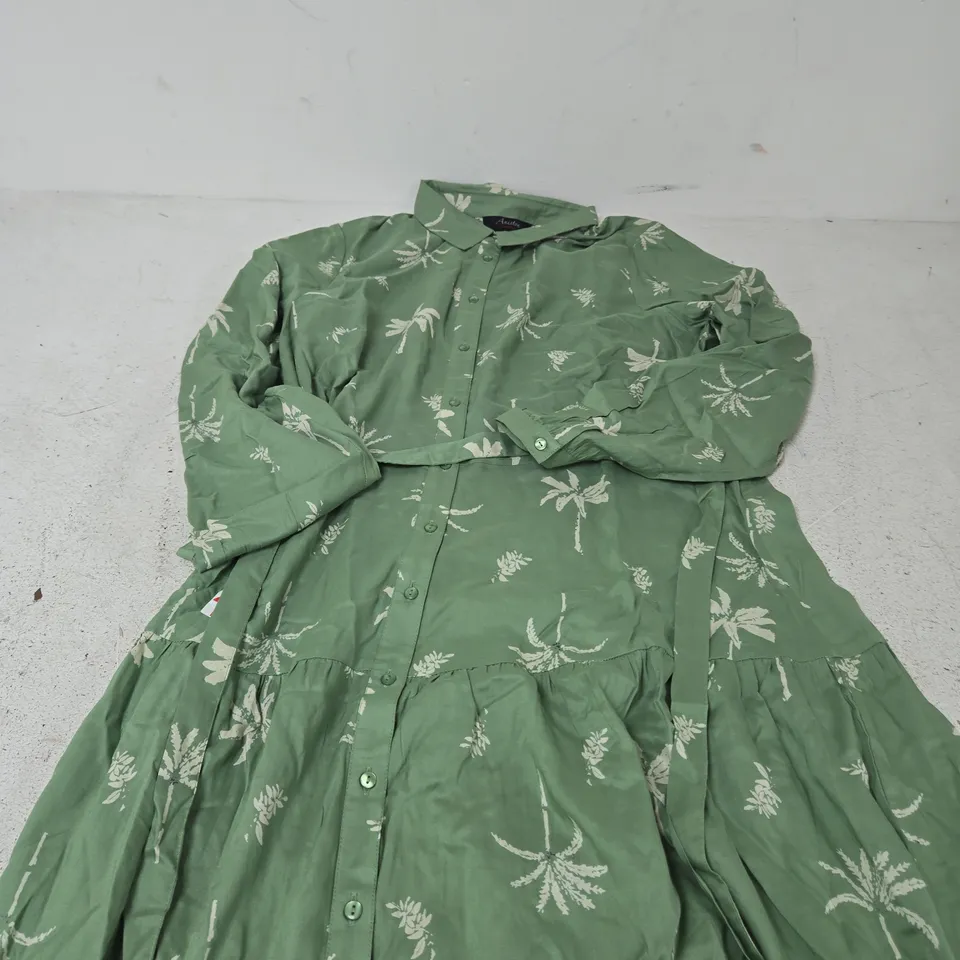ANISTON CASUAL GREEN PALM PRINT DRESS - 16