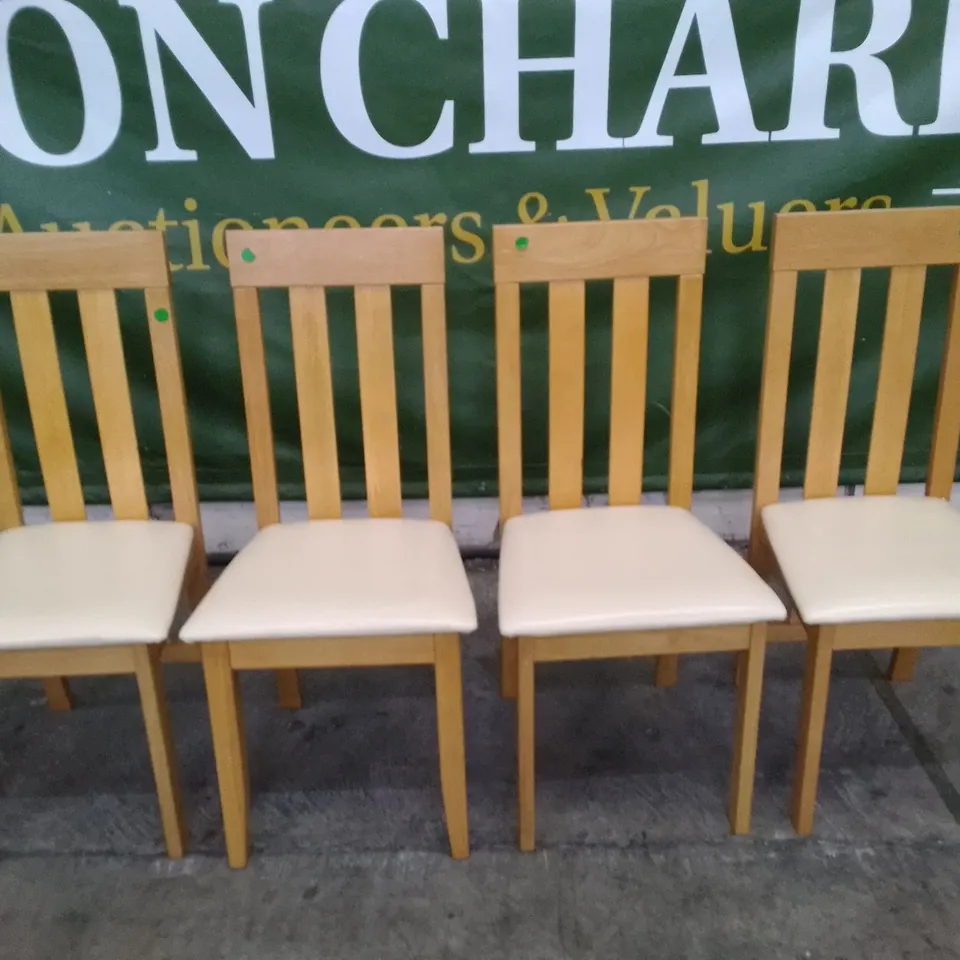 SET OF 4 NEW CHESTER OAK DINING CHAIRS (IVORY LEATHER SEAT PAD)