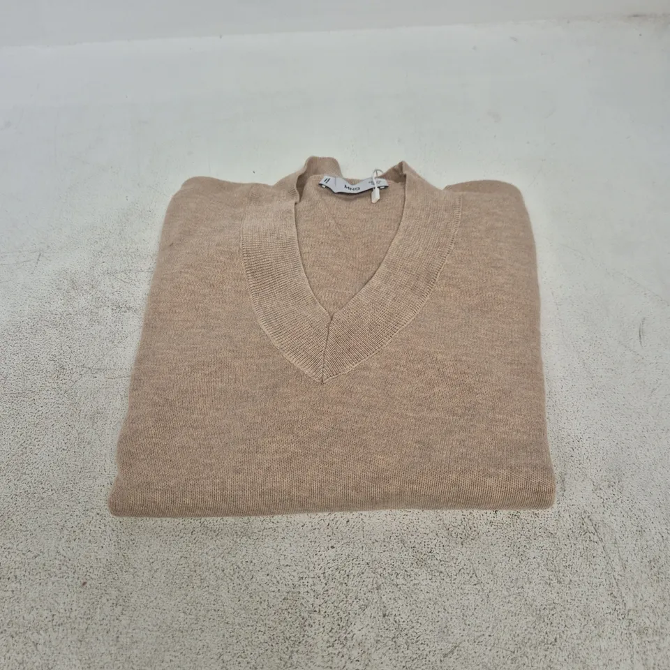 Mango Jersey Knit V-Neck Jumper – Beige, UK M