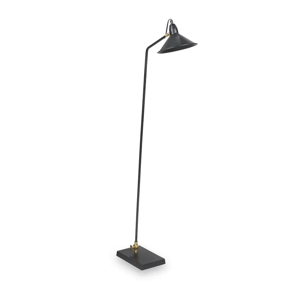 BOXED CANTON MATT BLACK AND BRASS METAL CONE FLOOR LAMP