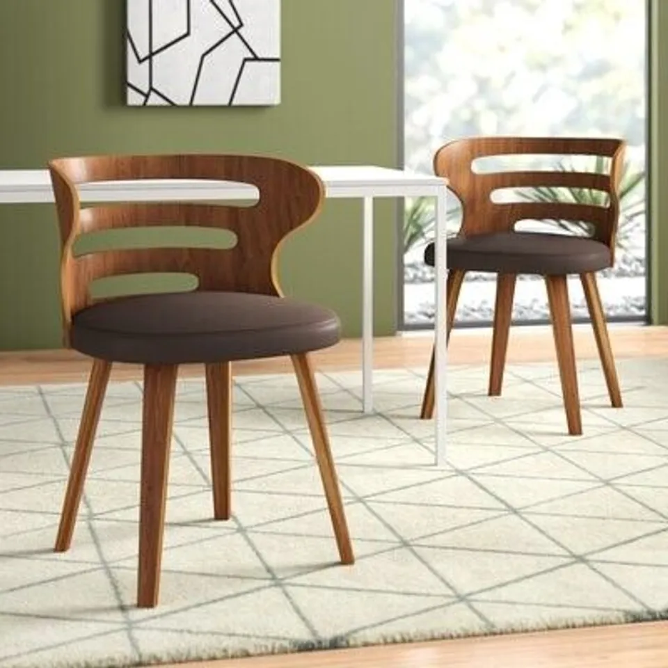 BOXED PAIR AMBREA UPHOLSTERED DINING CHAIRS BROWN