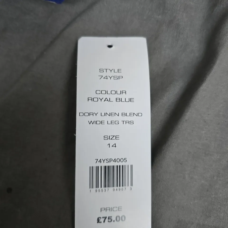 DORY LINEN BLEND WIDE-LEG TROUSERS – ROYAL BLUE, SIZE 14 (STYLE 74YSP)