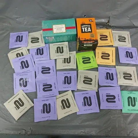 APPROXIMATELY 15 ASSORTED TEA PRODUCTS TO INCLUDE -CORNISH TEA, FORTNUM & MASON, AND NEMI