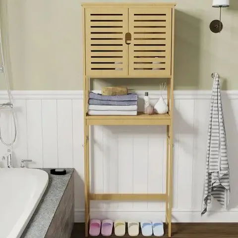 BOXED BATHROOM OVER THE TOILET STORAGE CABINET ORGANIZER WITH DOORS SHELVES - 25" X 10" X 69"