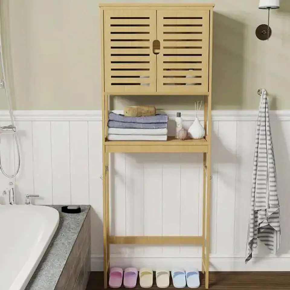 BOXED BATHROOM OVER THE TOILET STORAGE CABINET ORGANIZER WITH DOORS SHELVES - 25" X 10" X 69"