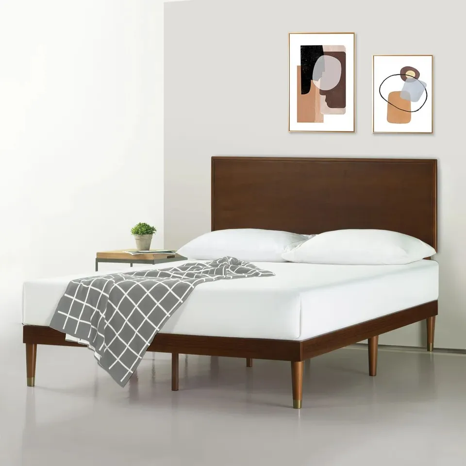 BOXED KIESEL MID-CENTURY INSPIRED WOOD PLATFORM BED FRAME WITH HEADBOARD 