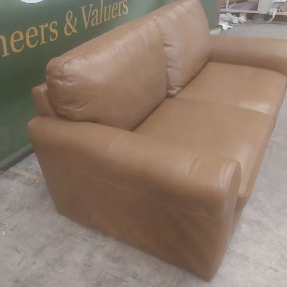 DESIGNER BAILEY 3 SEATER TAN LEATHER UPHOLSTERED SOFA 