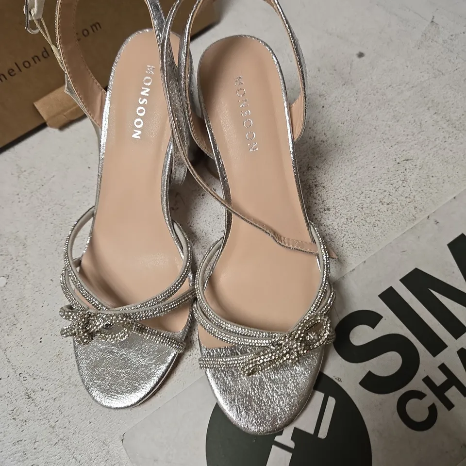 MONSOON SILVER GLITTER STRAPPY SANDALS – UK 5 (EU 38) – WOMEN'S