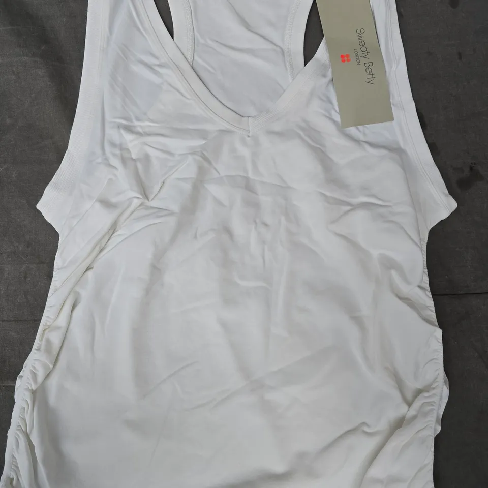 SWEATY BETTY ATHLETE SEAMLESS RUCHED TANK TOP IN WHITE SIZE MEDIUM