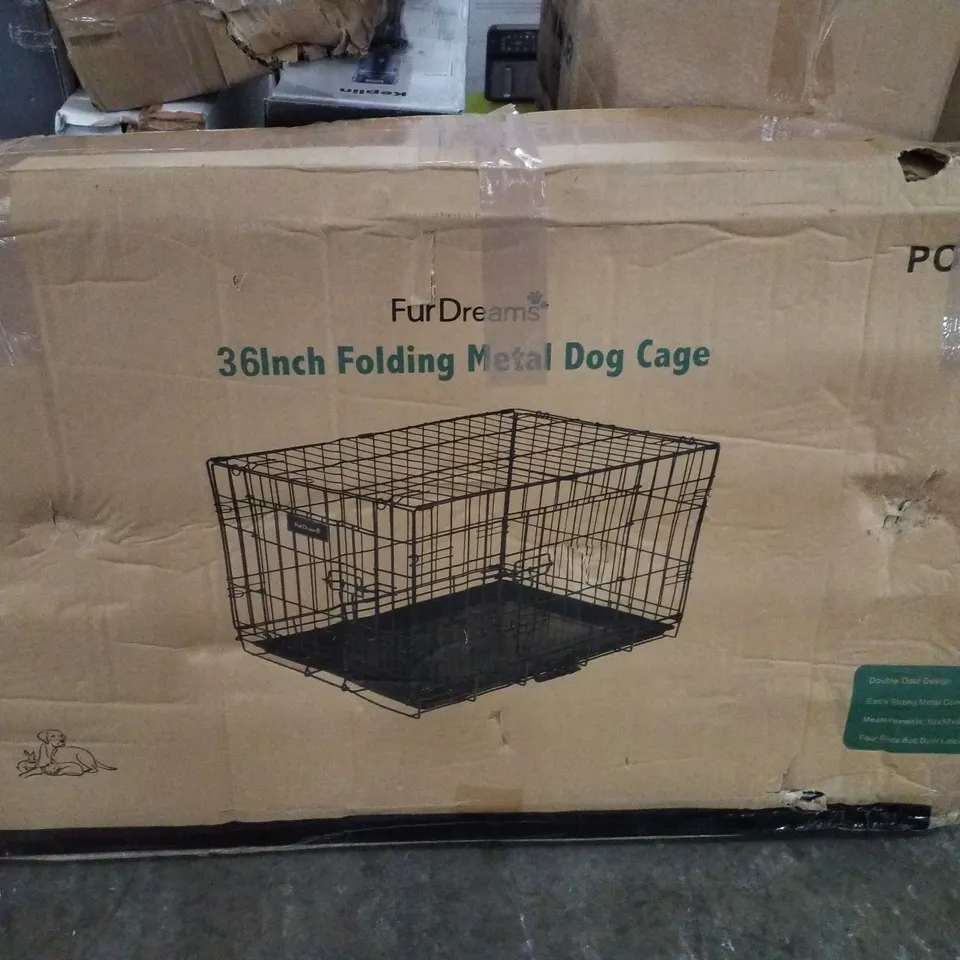 BOXED FURDREAMS 36" FOLDING METAL DOG CAGE