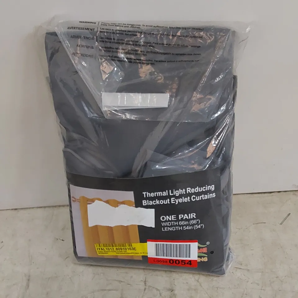 BAGGED FRASCO BLACKOUT EYELET CURTAIN PAIR IN CHARCOAL GREY // SIZE: 66" X 54"