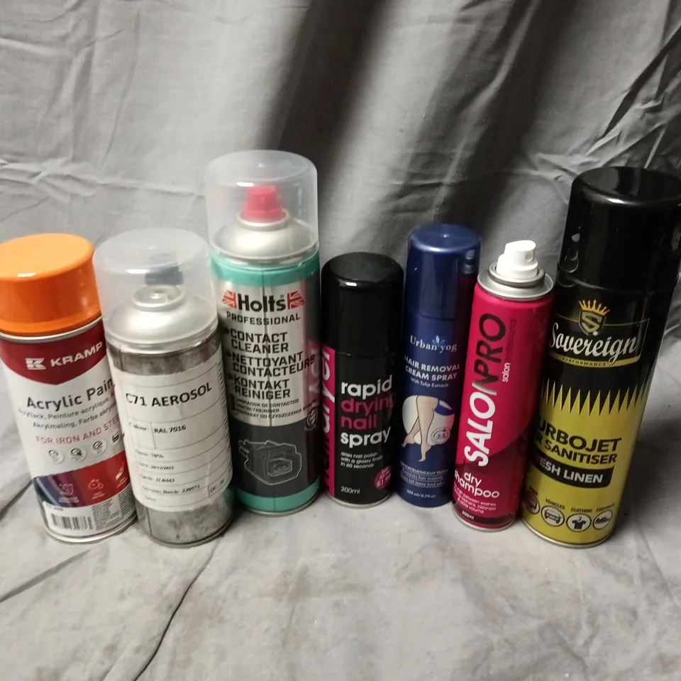 APPROXIMATELY 15 ASSORTED AEROSOLS TO INCLUDE SOVEREIGN AIR SANITISER, SALONPRO DRY SHAMPOO, HAIR REMOVAL CREAM SPRAY, ETC - COLLECTION ONLY