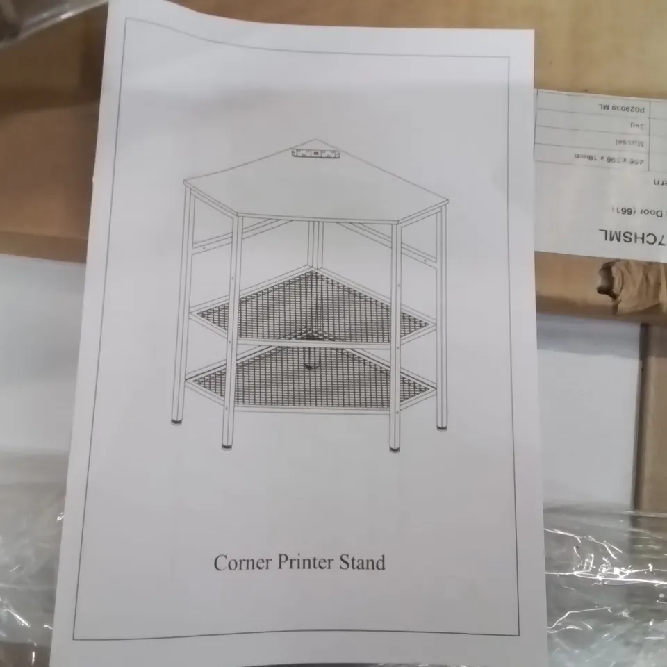 PALLET CONTAINING A LARGE QUANTITY OF BRAND NEW CORNER PRINTER STANDS