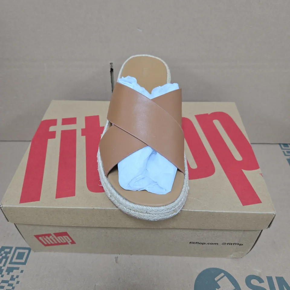 FITFLOP F-MODE ESPADRILLE LEATHER FLATFORM CROSS SLIDE SANDAL SIZE 7