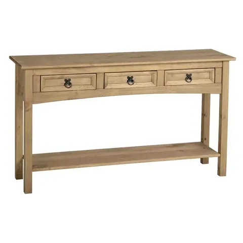 BOXED SECONIQUE CORONA 3 DRAWER CONSOLE TABLE WITH SHELF - DISTRESSED WAX PINE (1 BOX)