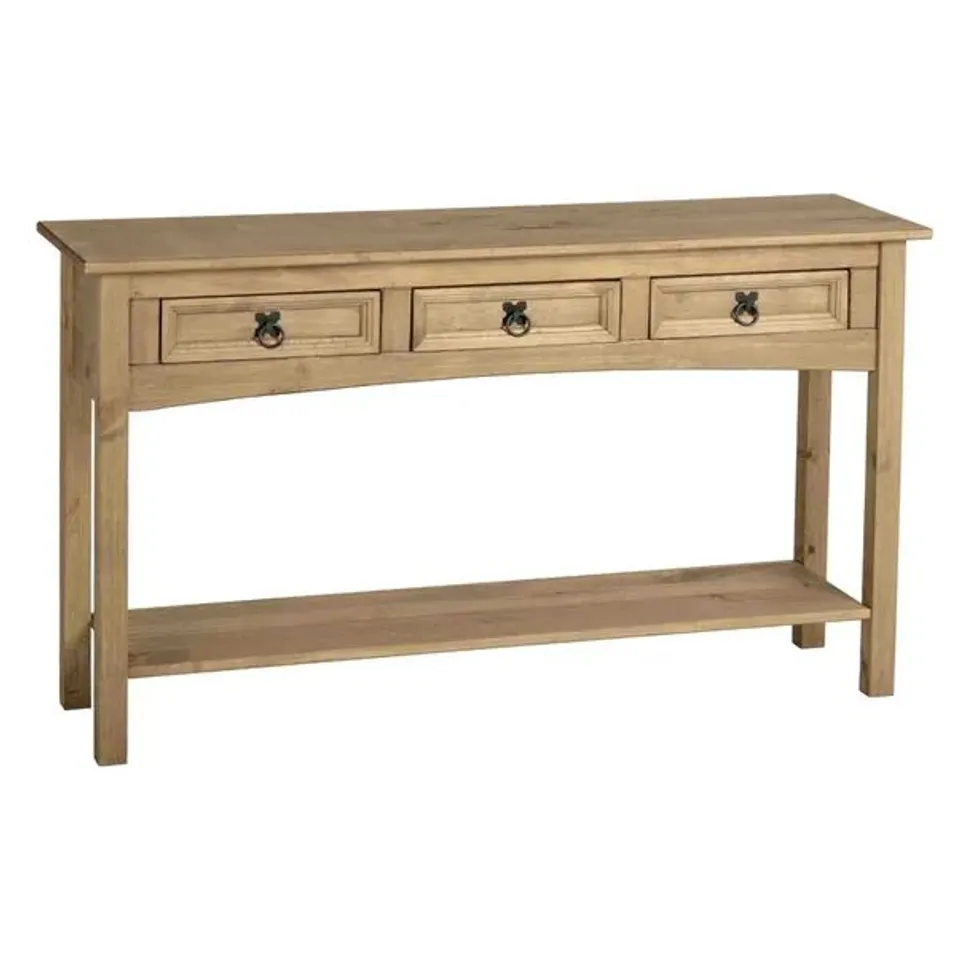 BOXED SECONIQUE CORONA 3 DRAWER CONSOLE TABLE WITH SHELF - DISTRESSED WAX PINE (1 BOX)