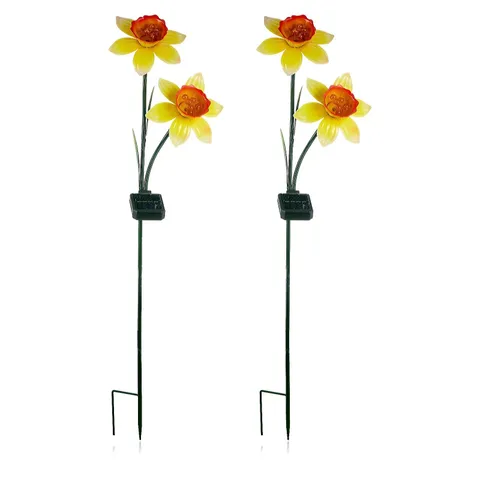 GARDEN REFLECTIONS SET OF 2 DAFFODIL SOLAR STAKE LIGHTS