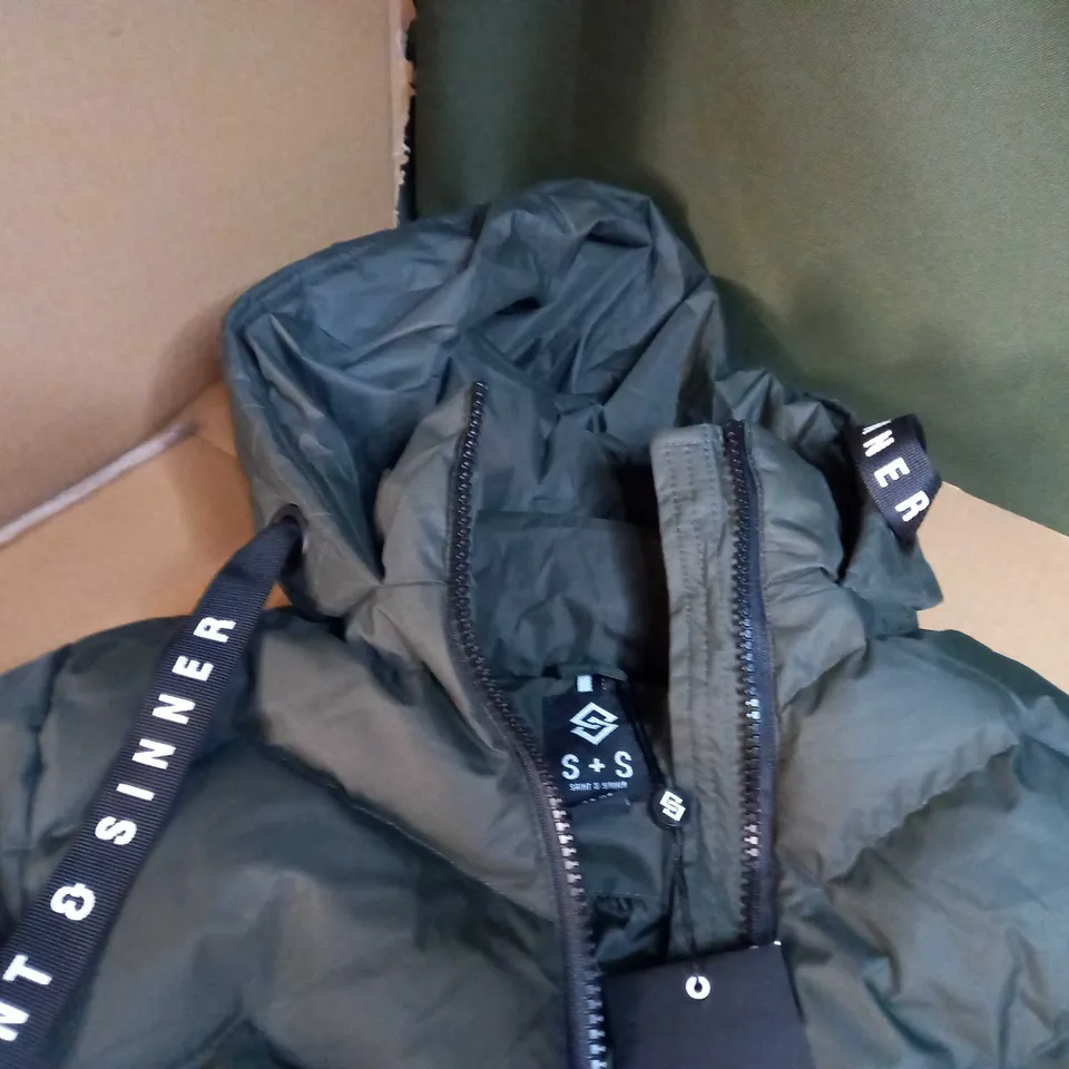 SAINT & SINNER KHAKI PADDED/HOODED COAT - SIZE 8