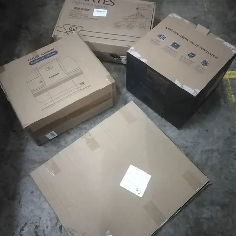 PALLET OF HOUSEHOLD ITEMS TO INCLUDE DOG GRASS PAD WITH TRAY, SKATES,CARPET CLEANER,NEXT GEN GROW SPACE VENTILATOR AND OTHER ASSORTED ITEMS...
